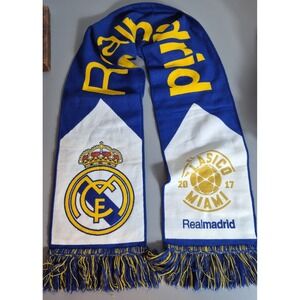 Real Madrid Scarf El Clasico Miami 2017 62"x8" Blue Gold White Ruffneck Acrylic